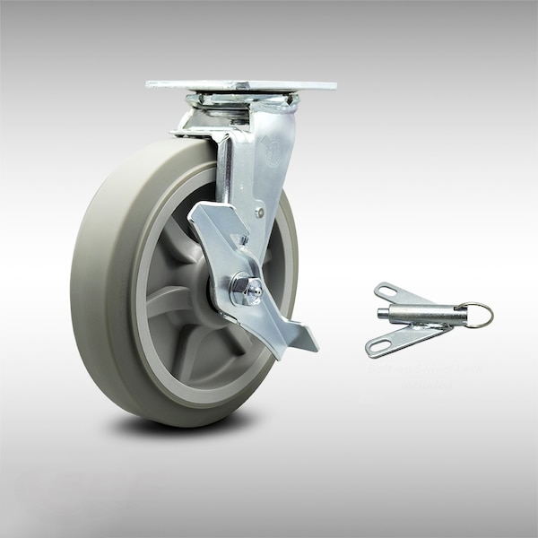 8 Inch SS Thermoplastic Rubber Caster with Ball Bearing and Brake/Swivel Lock